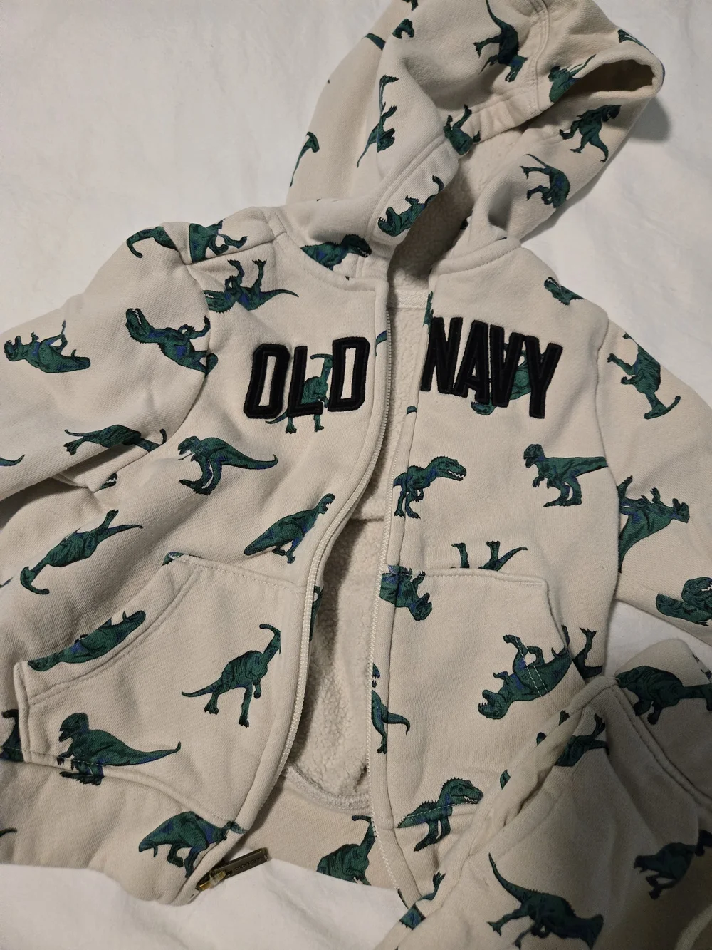 Old Navy Cream Hoodie and Joggers with Green Dino Print